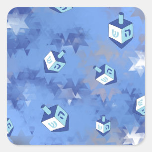 Happy Hanukkah Falling Stars and Dreidels Square Sticker