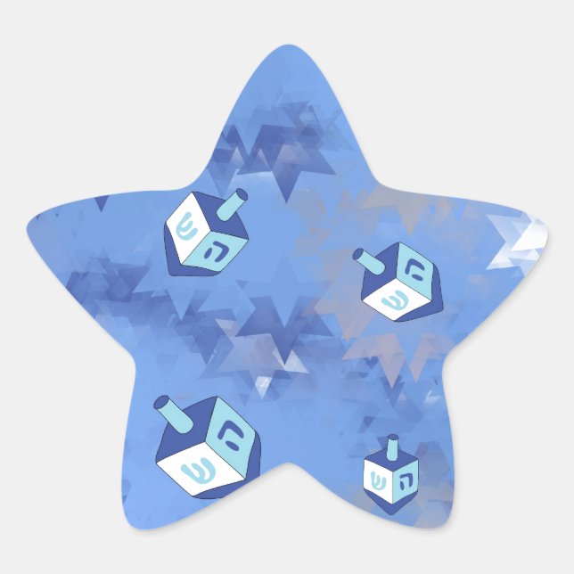 Happy Hanukkah Falling Stars and Dreidels Star Sticker (Front)