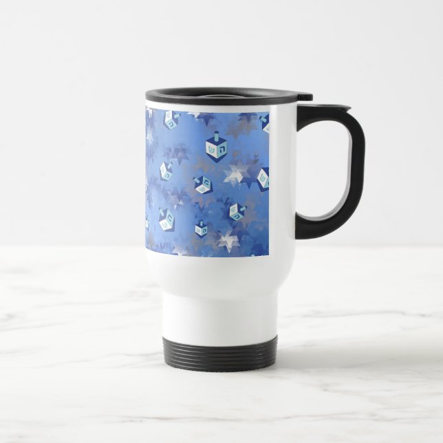 Happy Hanukkah Falling Stars and Dreidels Travel Mug (Right)