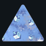 Happy Hanukkah Falling Stars and Dreidels Triangle Sticker<br><div class="desc">You are viewing The Lee Hiller Design Collection. Apparel,  Gifts & Collectibles Lee Hiller Photography or Digital Art Collection. You can view her Nature photography at http://HikeOurPlanet.com/ and follow her hiking blog within Hot Springs National Park.</div>