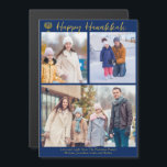 Happy Hanukkah Family 3 Photo Collage Magnet Card<br><div class="desc">Modern customisable Jewish family photo collage Hanukkah magnet card with a collection of winter photos. Add 3 of your favourite Chanukah memories on this modern three photograph layout below a menorah and gold script. Happy Hanukkah magnets.</div>