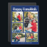 Happy Hanukkah Family Photo Collage Magnet Card<br><div class="desc">Beautiful blue Happy Hanukkah magnetic cards with your family photo collage underneath the white script. Cute customized photograph magnet cards for a proud Jewish family during the holiday season.</div>