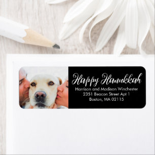 Happy Hanukkah family photo script black and white