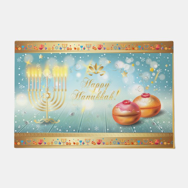 Happy Hanukkah Festival festive decoration Doormat (Front)