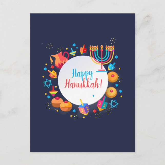 Happy Hanukkah Festival Menorah Festive Decoration Postcard (Front)