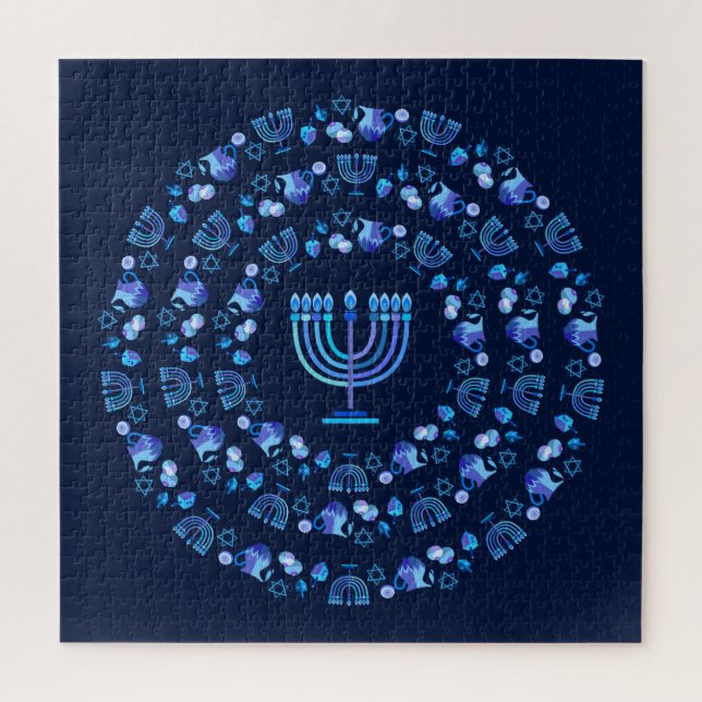 Happy Hanukkah Festival of Lights Paty Mandala Jigsaw Puzzle (Vertical)