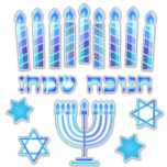 Happy Hanukkah Festival Party Holiday Symbols<br><div class="desc">Chanukkah labels stickers set. Happy Hanukkah Party Jewish Holiday Hebrew Lettering. Menorah, Doughnuts, Dreidel. Jewish Holiday Chanukkah Decoration with traditional Chanuka decorative symbol - Colourful Cartoon Hanukkiah menorah, candlestick with candles, Doughnuts, Wooden Dreidel (spinning top toy) star of David and glowing lights illustration. Hanukkah Festival of lights Event Decoration. Jerusalem,...</div>