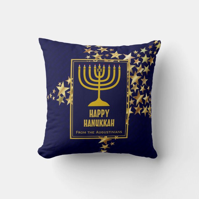 HAPPY HANUKKAH Festive Stars Personalised BLUE Cushion (Front)