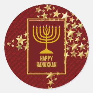 HAPPY HANUKKAH Festive Stars RED Classic Round Sticker