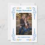 Happy Hanukkah Flat Photo Holiday Card<br><div class="desc">Happy Hanukkah Flat Photo Holiday Card. Flat holiday photo greeting card.  The image shown is for illustration purposes only to be replaced with your own photo.  The back of the card includes additional text that can be easily personalised with a custom message.</div>