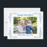 Happy Hanukkah Flat Photo Holiday Card<br><div class="desc">Happy Hanukkah Flat Photo Holiday Card. Flat holiday photo greeting card.  The image shown is for illustration purposes only to be replaced with your own photo.  The back of the card includes additional text that can be easily personalised with a custom message.</div>