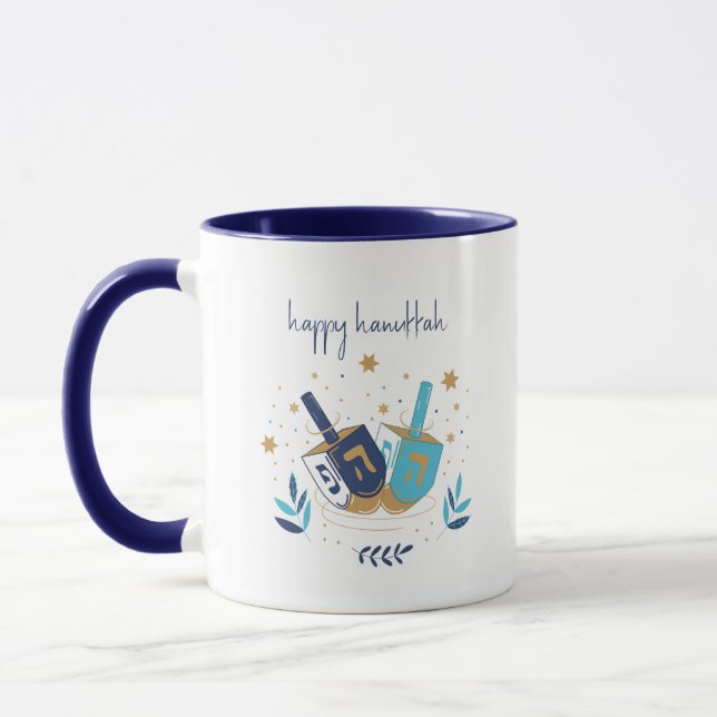 Happy Hanukkah Floral Dreidel Mug (Left)