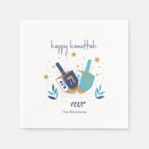Happy Hanukkah Floral Dreidel Napkin