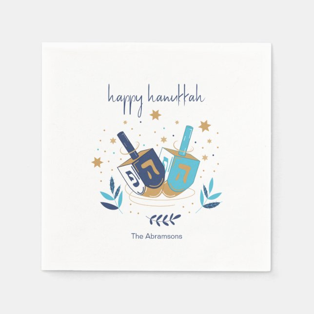 Happy Hanukkah Floral Dreidel Napkin (Front)