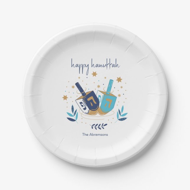 Happy Hanukkah Floral Dreidel Paper Plate (Front)