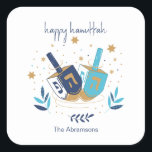 Happy Hanukkah Floral Dreidel Square Sticker<br><div class="desc">Happy Hanukkah Floral Dreidel stickers. Personalise the custom text above. You can find additional coordinating items in our "Floral Hanukkah Menorah and Dreidel" collection.</div>