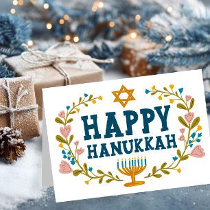 HAPPY HANUKKAH floral wreath Jewish Customisable Card