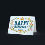 HAPPY HANUKKAH floral wreath Jewish Customisable  Card<br><div class="desc">Hand drawn text and florals by me for you.  Add your own text to the inside of the card or change the background colours. For more designs and colours check my shop! Or let me know if you'd like something custom.  Ask if you don't find what you need! :)</div>