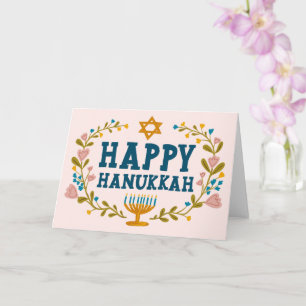 HAPPY HANUKKAH floral wreath Jewish Customizable  Card