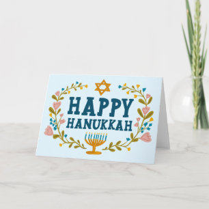 HAPPY HANUKKAH floral wreath Jewish Customizable  Card