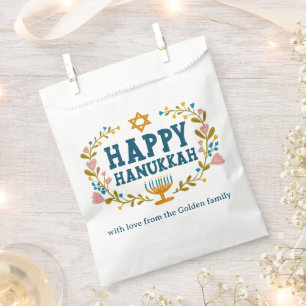HAPPY HANUKKAH floral wreath Jewish Holiday CUSTOM Favour Bags