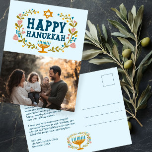 HAPPY HANUKKAH Floral Wreath Menorah Custom PHOTO Postcard