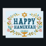 HAPPY HANUKKAH Floral Wreath Menorah Custom Photos Holiday Card<br><div class="desc">Hand drawn text and florals by me for you. Click "personalise" to edit and add your own text and photos to the back of the postcard or change the background colours. Everything is customisable. For more designs and colours check my shop! Or let me know if you'd like something custom....</div>