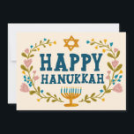 HAPPY HANUKKAH Floral Wreath Menorah Custom Photos Holiday Card<br><div class="desc">Hand drawn text and florals by me for you. Click "personalise" to edit and add your own text and photos to the back of the postcard or change the background colours. Everything is customisable. For more designs and colours check my shop! Or let me know if you'd like something custom....</div>