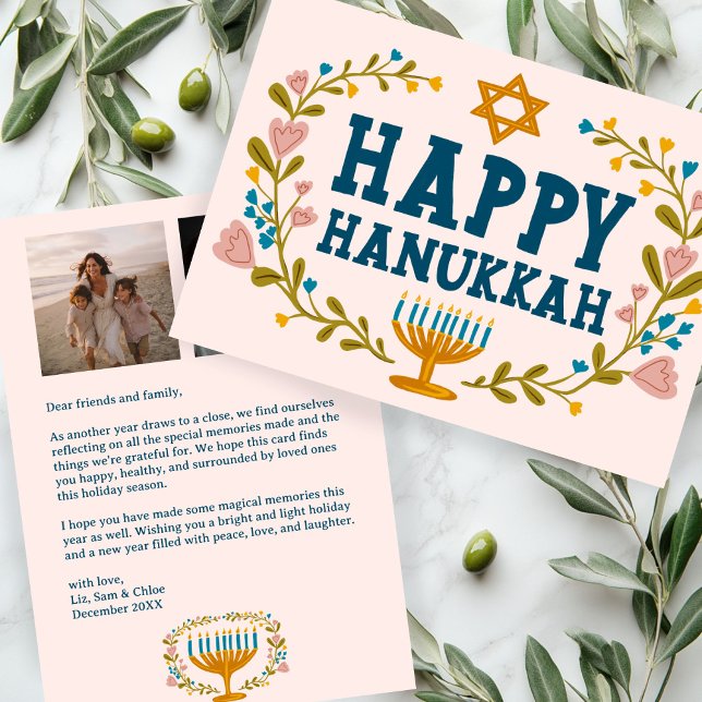 HAPPY HANUKKAH Floral Wreath Menorah Custom Photos Holiday Card (HAPPY HANUKKAH Floral Wreath Menorah Custom 2 Photos Holiday Card
)