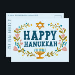 HAPPY HANUKKAH Floral Wreath Menorah Custom text Postcard<br><div class="desc">Hand drawn text and florals by me for you. Click "personalise" to edit and add your own text and return address to the back of the postcard or change the background colours. Everything is customisable. For more designs and colours check my shop! Or let me know if you'd like something...</div>