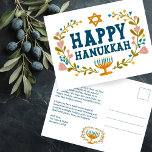 HAPPY HANUKKAH Floral Wreath Menorah Custom text Postcard<br><div class="desc">Hand drawn text and florals by me for you. Click "personalise" to edit and add your own text and return address to the back of the postcard or change the background colours. Everything is customisable. For more designs and colours check my shop! Or let me know if you'd like something...</div>