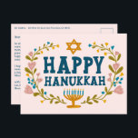 HAPPY HANUKKAH Floral Wreath Menorah Custom text Postcard<br><div class="desc">Hand drawn text and florals by me for you. Click "personalise" to edit and add your own text and return address to the back of the postcard or change the background colours. Everything is customisable. For more designs and colours check my shop! Or let me know if you'd like something...</div>