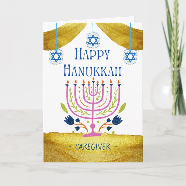 Happy Hanukkah for a Caregiver Add a Name Card (Front)