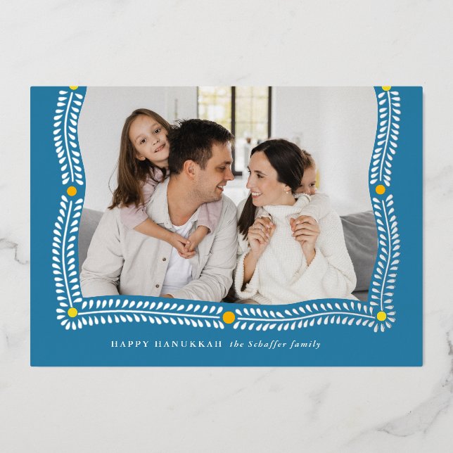 Happy Hanukkah Frame of Light Photo Foil Holiday Card (Front)