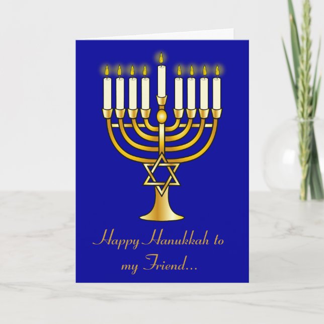 Happy Hanukkah Friend with Menorah Holiday Card (Front)