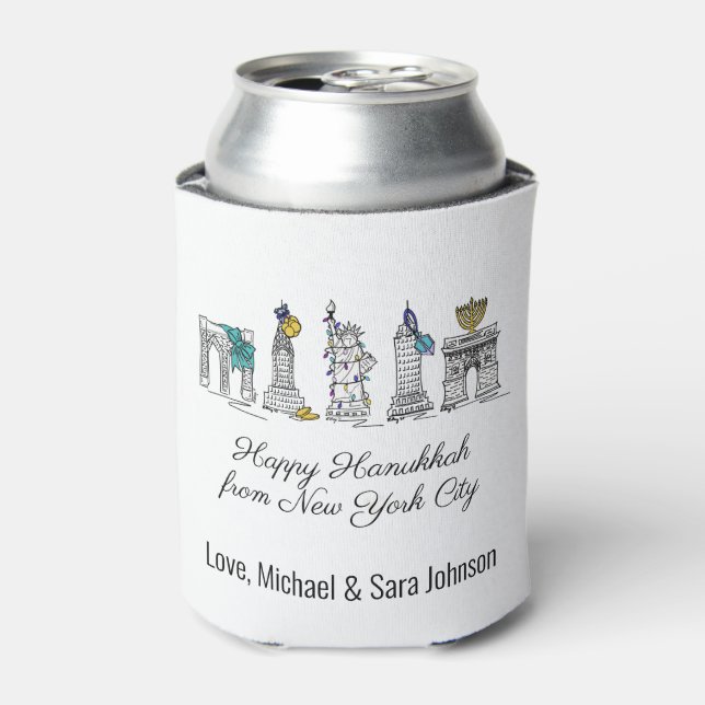 Happy Hanukkah from New York City NYC Chanukah Can Cooler (Can Front)