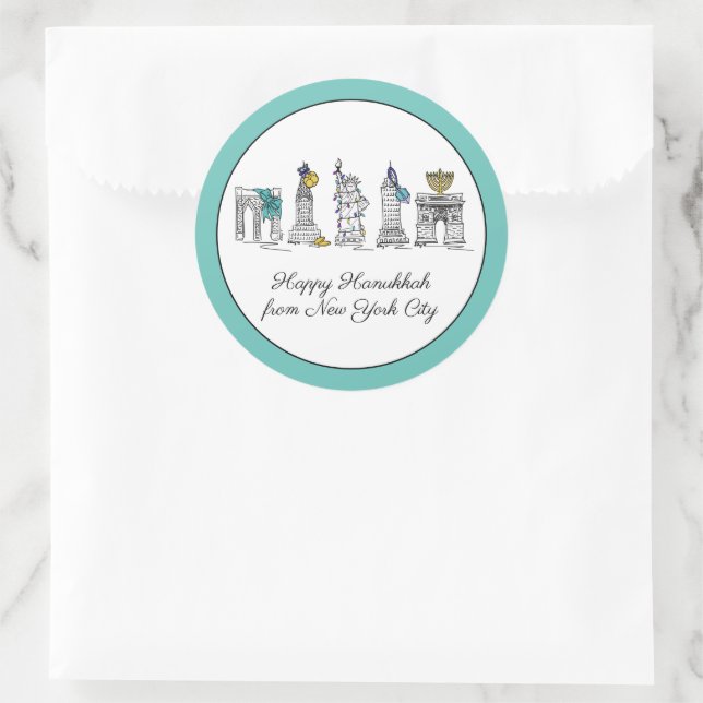 Happy Hanukkah from New York City NYC Chanukah Classic Round Sticker (Bag)