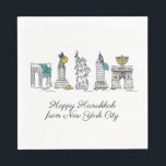Happy Hanukkah from New York City NYC Chanukah Napkin<br><div class="desc">Design features an original pen-and-ink illustration of various New York City landmarks, including the Statue of Liberty, Washington Square Arch, and the Brooklyn Bridge, "dressed up" for the holiday season. Ideal for celebrating Hanukkah and the Jewish holidays. This NYC design is also available on other products. Coordinating Chanukah party designs...</div>