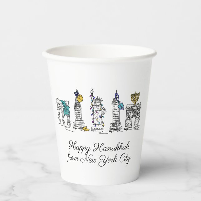 Happy Hanukkah from New York City NYC Chanukah Paper Cups (Front)