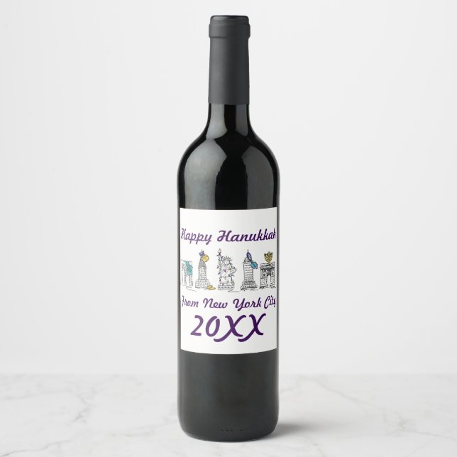 Happy Hanukkah from New York City NYC Holiday Wine Label (Front)
