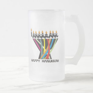 Happy Hanukkah Frosted Glass Beer Mug