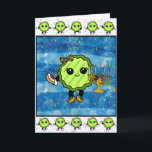 Happy Hanukkah| Funny Holiday Card<br><div class="desc">Funny pickle that celebrates all the holidays! This one is the Hanukkah pickle holding a Menorah and a Sufganiyot.</div>