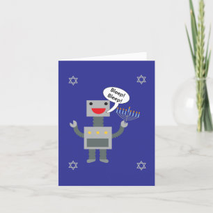 Happy Hanukkah Funny Robot Bleep Blue Personalise Holiday Card