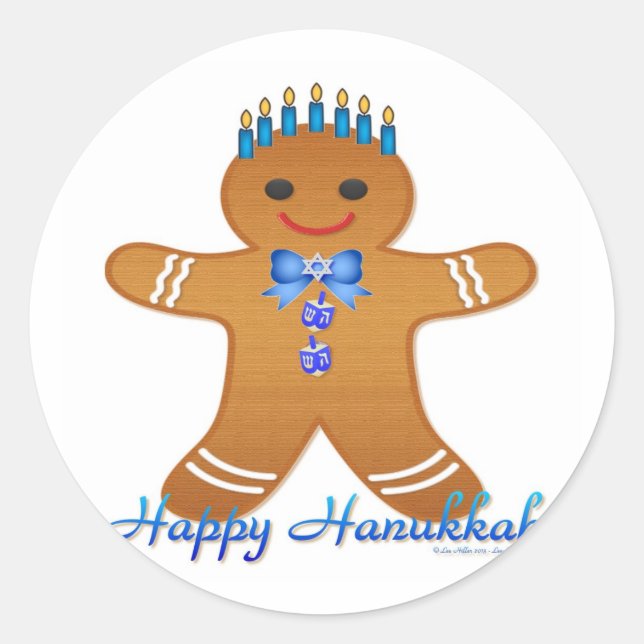 Happy Hanukkah Gingerbread Man Menorah Classic Round Sticker (Front)