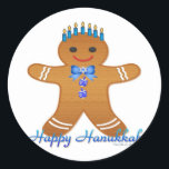 Happy Hanukkah Gingerbread Man Menorah Classic Round Sticker<br><div class="desc">You are viewing The Lee Hiller Design Collection. Apparel,  Gifts & Collectibles Lee Hiller Photography or Digital Art Collection. You can view her Nature photography at http://HikeOurPlanet.com/ and follow her hiking blog within Hot Springs National Park.</div>