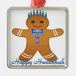 Happy Hanukkah Gingerbread Man Menorah Metal Tree Decoration