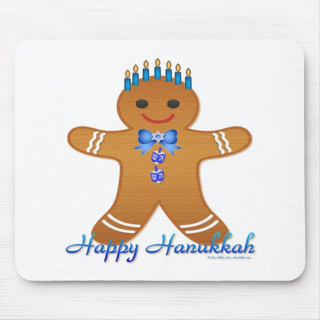 Happy Hanukkah Gingerbread Man Menorah Mouse Mat (Front)