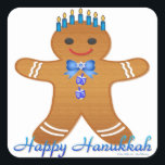 Happy Hanukkah Gingerbread Man Menorah Square Sticker<br><div class="desc">You are viewing The Lee Hiller Design Collection. Apparel,  Gifts & Collectibles Lee Hiller Photography or Digital Art Collection. You can view her Nature photography at http://HikeOurPlanet.com/ and follow her hiking blog within Hot Springs National Park.</div>