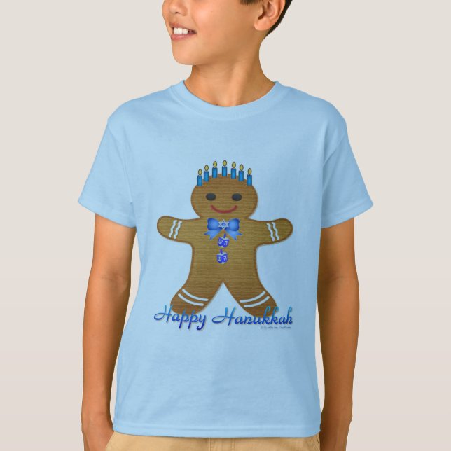 Happy Hanukkah Gingerbread Man Menorah T-Shirt (Front)