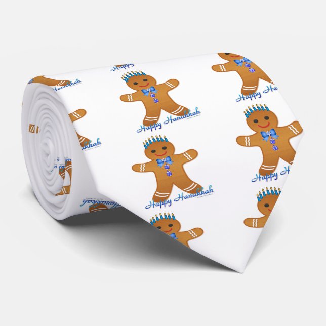 Happy Hanukkah Gingerbread Man Menorah Tie (Rolled)